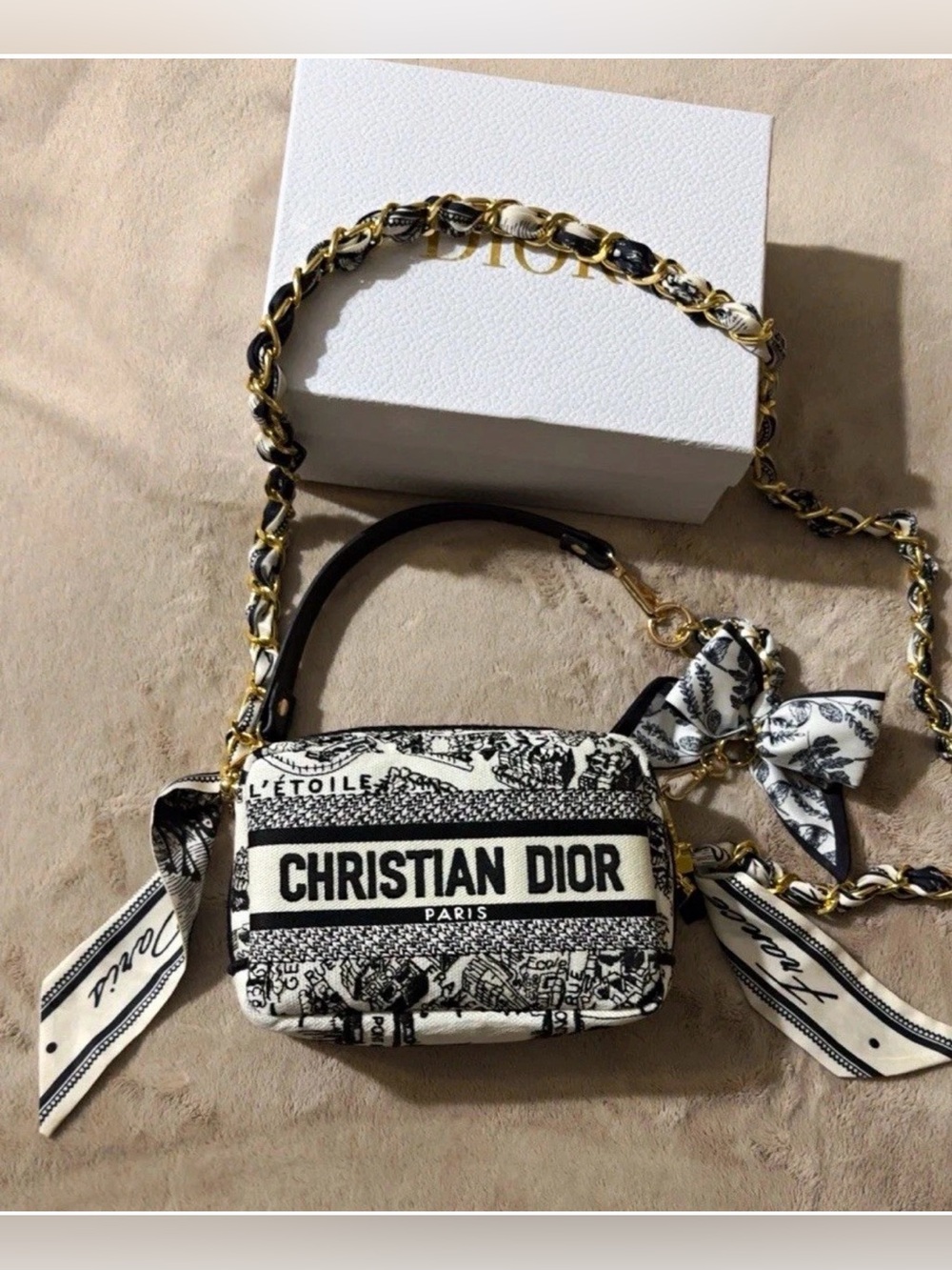 Dior Beauty Plan De Paris Embroidered Cosmetic Pouch/crossbody with 2 Chains🤩
